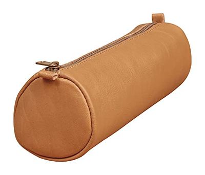 Clairefontaine 77017C Collection Age Bag Une Trousse Ronde en Véritable Cuir d'Agneau Marron - 21 cm x 6 cm de Diamètre