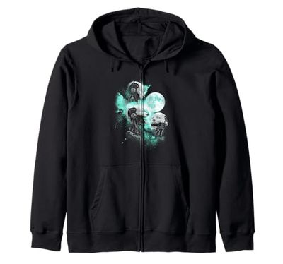 Three Robot howling at the moon tie dye green Zip Hoodie