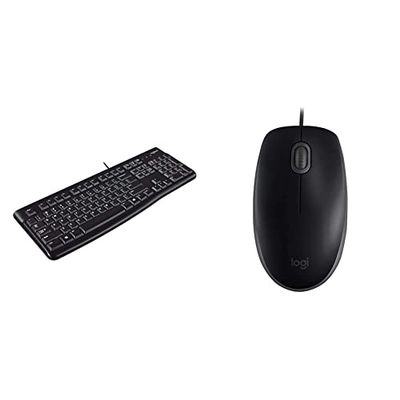 Logitech K120 Tastiera Cablata Business Per Windows/Linux, Usb, Tasti Silenziosi, Anti Schizzi, Barra Spaziatrice Curva, Pc/Laptop, Layout Italiano Qwerty & B110 Silent Mouse, Nero
