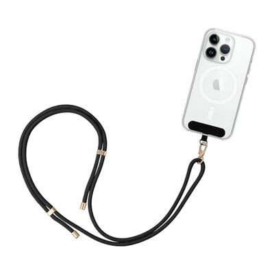 GRIFEMA GH02 Mobile Phone Lanyard - Adjustable Black Phone Strap Crossbody with Patch - Compatible with Most Smartphones - 0.75M