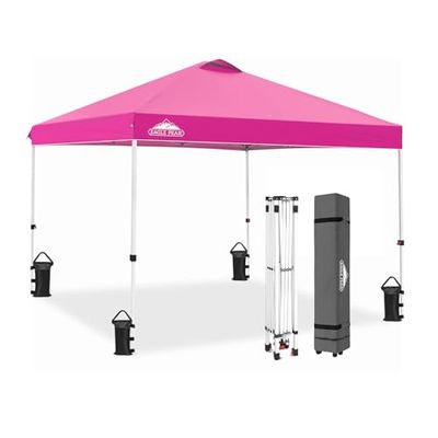 EAGLE PEAK Tonnelle de Jardin Pliable 3x3m Pop-up Gazebo Tente Pliante Pavillon，avec Sac de Transportable à Roulette pour Camping, Plage, Jardin, Couleur Rose