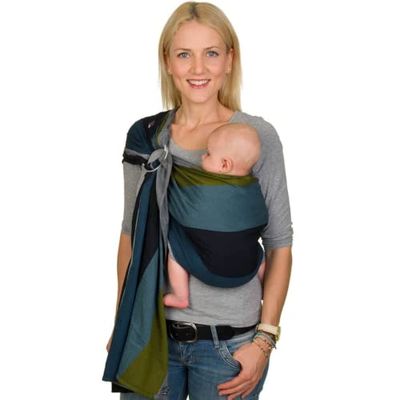 Hoppediz Ring-Sling, Porte-bébé pour les Nouveau-nés et Bébés, Écharpe de portage avec deux anneaux en aluminium, 0-36 mois, 3-20 kg, Aberdeen