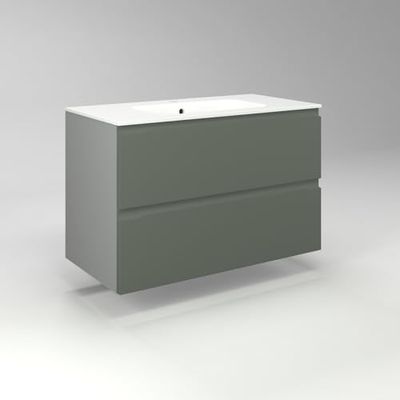 Diventa Modello Diva Star, Mobile Bagno sospeso 90cm con 2 cassetti spaziosi e lavabo dal design moderno, colore verde e bianco
