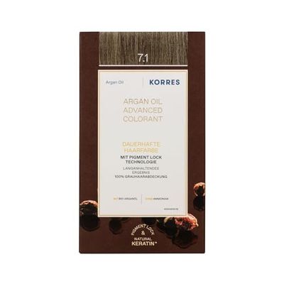 KORRES Argan Oil Colorant - tinte sin amoniaco con aceite de argán orgánico Rubio ceniza 7.1-100% cobertura de canas & vegano para un resultado de color duradero