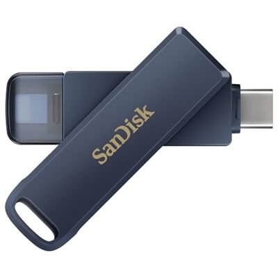 SanDisk Phone Drive 128GB USB Flash Drive for iPhone, iPad, PC and Mac (2-in-1 iPhone storage, Lightning & USB Type-C Connectors, Automatic Backup, Password Protection, Encryption) Metallic Sky
