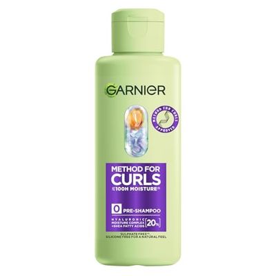 Garnier Method For Curls Moisture Pre-Shampoo, up to 7 days of moisture & curl definition. Designed, tested & approved on all curl types, incl. Type 4 curls & coils. Silicone free, Vegan Formula,150ml