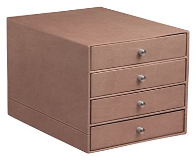 RHODIA 194574C - Organizador de archivos de 4 cajones de palisandro - 24,8 x 32,7 x 22,8 cm - Pespuntes naranjas - Exterior de piel sintética - Organización de oficina y almacenamiento de diseñador