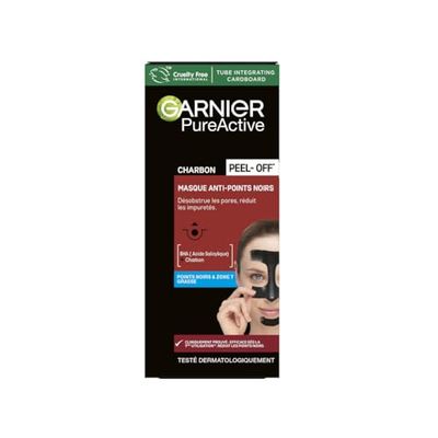 GARNIER Skin Active - Masque Peel-Off Anti-Points Noirs - Réduit les Pores & les Impuretés - Charbon & Acide Salicylique - Vegan & Cruelty Free - Zone T - Peaux Grasses à Imperfections - 50 ml