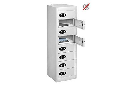 8 Vision Panel Door Tablet Storage LOW Locker, White, Hasp Lock