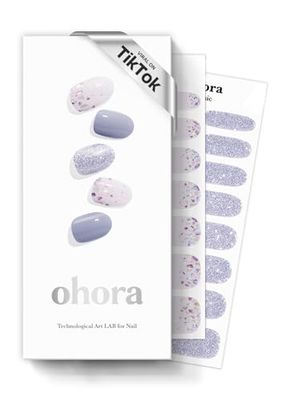ohora Semi Cured Gel Nail Strips (N Afterglow) - Blue, Glitter, 30 Pcs for 2 Nail Cycles, UV Lamp Compatible, Salon-Quality, Long-Lasting & Easy to Apply, Includes 2 Prep Pads, Nail File & Stick