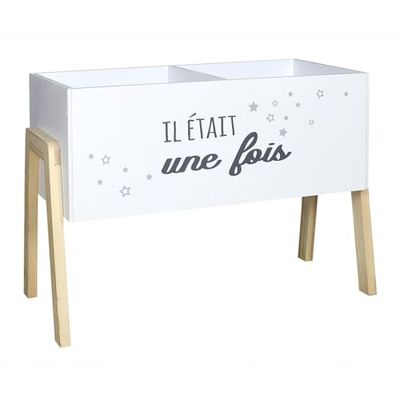HOME DECO KIDS - HD6915 - Bac à Livres Il Etait Une Fois Enfant Deco Chambre Rangement Fille Garcon Blanc/Bois/Gris 60 x 30 x 45 cm