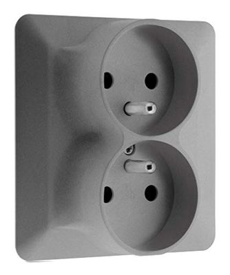 Zenitech Artezo Double Prise 2P+T Monoposte Titanium, Design Moderne, Finition Mate, 16A/250V, Dimensions 86x86mm, Bornes Automatiques, Compatible Boîte d'Encastrement Ø67mm Prof. 40mm