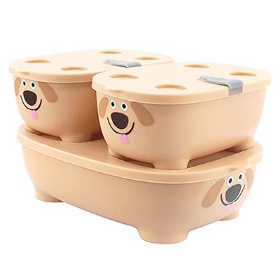 Prince Lionheart Bentomaaldozen | Leuke kinderlunchboxen | Stapelbare set van 3 verschillende maten | Magnetronbestendig met ventilatieopening | vaatwasmachinebestendig - crème hond