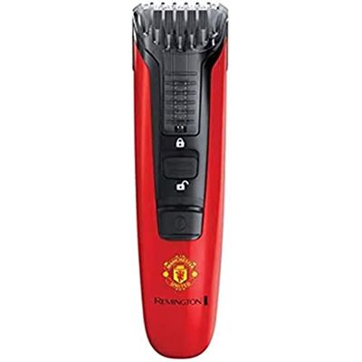 Remington Regolabarba Uomo Manchester United Edition -9 impostazioni di lunghezza1,5-18 mm- Lame in acciaio Inox , funzionamento a batteria, Rasoio Elettrico Uomo MB4128