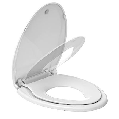 Asiento de inodoro alargado con asiento para niños pequeños, asiento de inodoro para entrenamiento de orinal alargado para adultos y niños, con cierre lento e imanes, alargado