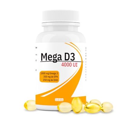 Espadiet Mega D3 - Vitamina D3 4000UI con Omega 3 EPA + DHA - Mayor Absorción y Más Asimilable - 60 perlas para 2 Meses