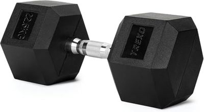TREXO Hexagon halters 22,5 kg hex korte halters met duurzaam rubber gietijzer voor krachttraining met ergonomische verchroomde handgreep, gewichten, training thuis, halters voor mannen en vrouwen