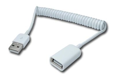 System-S Cavo USB 2.0 90 cm tipo A maschio a femmina adattatore a spirale allungabile in bianco