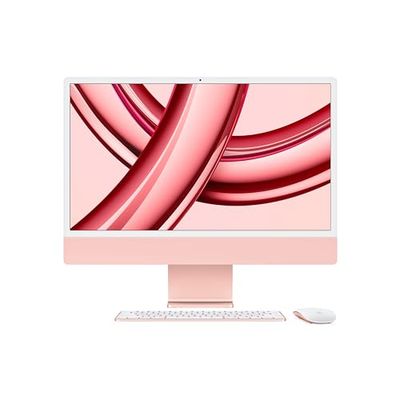 Apple 2023 iMac all-in-one desktop computer with M3 chip: 8-core CPU, 8-core GPU, 24-inch 4.5K Retina display, 8GB unified memory, 256GB SSD storage, matching accessories. Works with iPhone; Pink