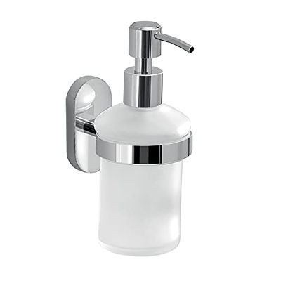 GEDY G-Febo Dosasapone bagno cromato, Misure e peso: 15,9X6,8X10 CM & 0,358 KG, Dispenser sapone bagno in acciaio inox e Cromall®, Fissabile con colla, Dispenser design R&S Gedy, 2 anni di garanzia