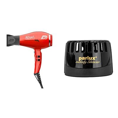 Parlux Alyon. Asciugacapelli Professionale con Ioni negativi. Potente e Leggero. Asciugatura rapida. Made in Italy. Colore Rosso. (ALYIT_RO6) & Silenziatore Melody