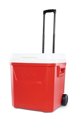 Igloo Laguna 60 Passieve koelbox, rood, 56 liter, isolatiebox met wielen en telescoopgreep, voor camping, vrije tijd en festivals