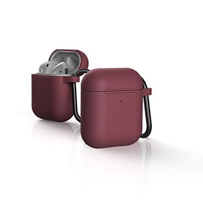 U by UAG [U] Dot Soft-Touch Silicone Case Apple Airpods 2 (2019) / Apple Airpods 1 (2016) Funda [Compatible Carga inalámbrica (LED Visible), Lightning-Conector Cubierta, mosquetón] Aubergine