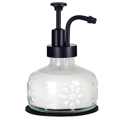 Dispensador de jabón de Vidrio para encimera de Cocina y baño, Bomba de acción Suave, Recargable, líquido de Lavado de Manos, detergente para Platos, Estilo Granja con Forma cilíndrica, Bomba de