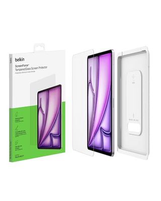 Belkin ScreenForce TemperedGlass screen protector for iPad Air 13-inch, 9H hardness rating tempered glass, 0.33mm thin, scratch-resistant with easy installation, compatible with case and Apple Pencil