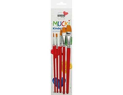 KREUL 553030 - Zestaw szczotek dla dzieci Mucki, 5 sztuk z płaską szczotką i okrągłą szczotką, elastyczne i wytrzymałe, do przedszkola, szkoły i na czas wolny