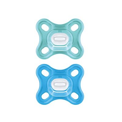 MAM Lot de 2 Sucette 100% Silicone Idéal pour les nouveau-nés avec étui de tétine 0-3 mois, bleu