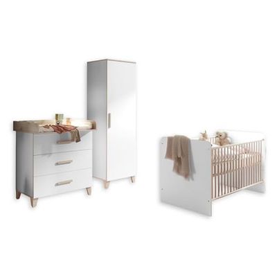 Stella Trading PRIZZI Complet Aspect Ensemble de Meubles pour Chambre 3 pièces composé d'une Armoire, d'un lit de bébé et d'une Commode à Langer, Bois, Blanc/Aurum, Komplett-Set
