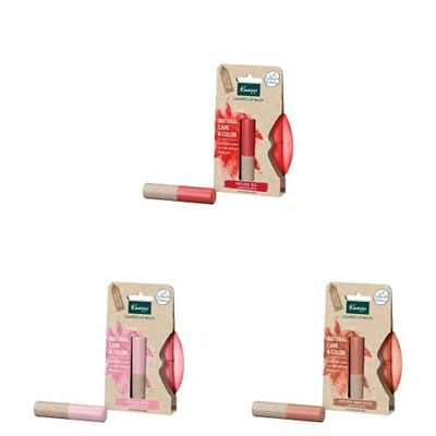 Pack Bálsamo con Color: Kneipp Bálsamo Labial con Color Natural Red, Natural Rosé, Natural Dark Nude; Efecto Prolongado; Hidrata los Labios con Color; Vegano