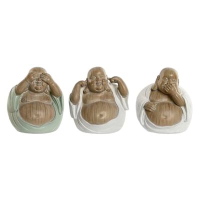Home ESPRIT Decoratieve figuur wit groen oosterse Boeddha 10 x 9 x 10,5 cm (3 stuks)