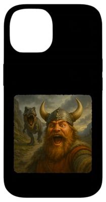 Viking Selfie T-Rex Dinosaur Chase Funny Humor Case for iPhone 14