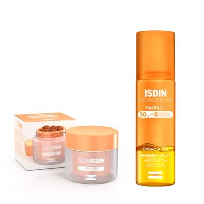 SunISDIN Cápsulas Orales, Vitamina D, Complemento Alimenticio que Contribuye a Preparar la Piel para la Exposición Solar, 30 Unidades+Fotoprotector ISDIN HydroOil SPF 30