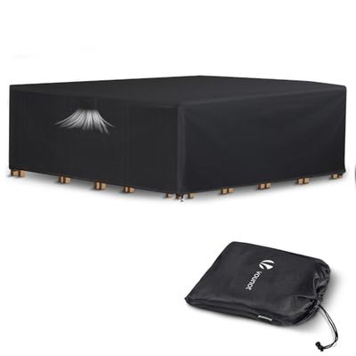 vounot® Housse Salon de Jardin Bâche de Protection Extérieur 420D Oxford avec Coutures Renforcées pour Mobilier Imperméable Résistant avec Fenêtre Ventilation et Boucle Verrouillage 250x250x73cm