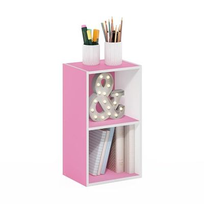 Furinno Pasir 2-Tier Open Plank Boekenkast, Roze/Wit