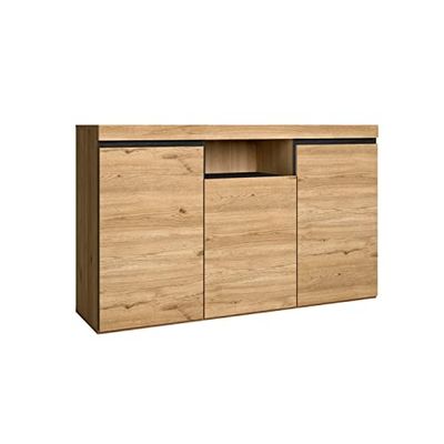 Skraut Home - Madia - Modello Naturale - 140 x 40 x 81 cm - Mobile Ingresso con 3 Ante - Stile Nordico - Melaminico - Rovere e Nero