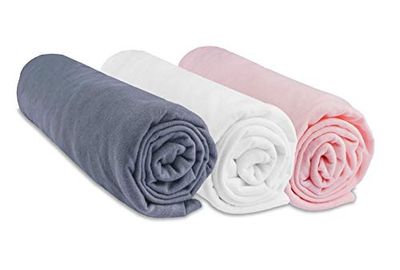 Lot de 3 draps housse bomull – 60 x 120 – gris blank ros