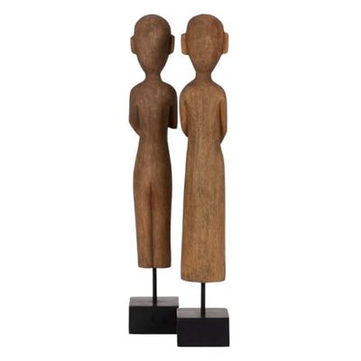 BigBuy Home Afrikaanse natuurlijke decoratiefiguur 14,5 x 9 x 38,5 cm (2 stuks)