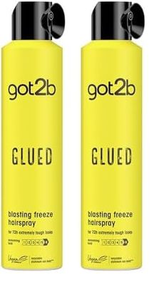 Got2b Glued Hairspray, Blasting Freeze Spray, Strong Hold Hairspray for Up to 72 Hours, Vegan, Silicone Free, 300 ml (Pack of 2)