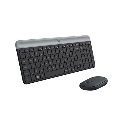 Logitech MK470 Slim Combo draadloze toetsenbordmuisset, 2,4 GHz-aansluiting via nano-USB-ontvanger, bereik van 10 meter, batterijduur van 18 maanden, pc/laptop, Nederlandse QWERTY-indeling - grafiet