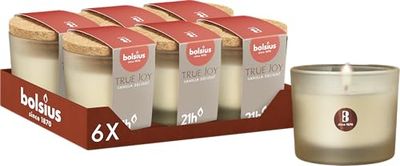 Bolsius, True Joy, Set of 6 Scented Candle with Cork Lid, Beige, Vanilla Delight, Burn time: 21 Hours, with Natural extracts, with Natural Vegetable Wax, Palm Oil Free