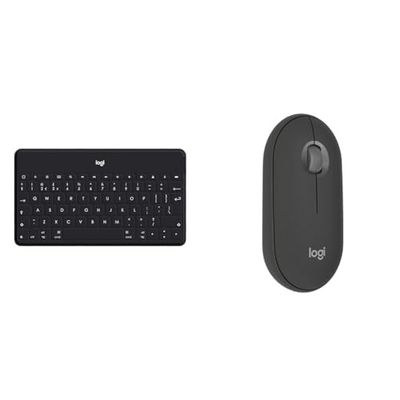Logitech Keys-To-Go Wireless Bluetooth Keyboard & Pebble Mouse 2 M350s Slim Bluetooth Wireless Mouse