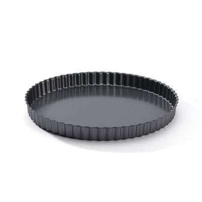 De Buyer Acciaio Antiaderente Tortiera Tonda con Bordo Dritto scanalato, 4705.28, Inossidabile, Nero, 28 cm