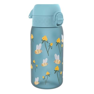 Ion8 Botella de Agua para Niños, 350ml, a Prueba de Fugas, Fácil de Abrir, Cerradura Segura, Apta para Lavavajillas, Sin BPA, Asa de Transporte, Fácil de Limpiar, Neutro en Carbono, Diseño Abejas