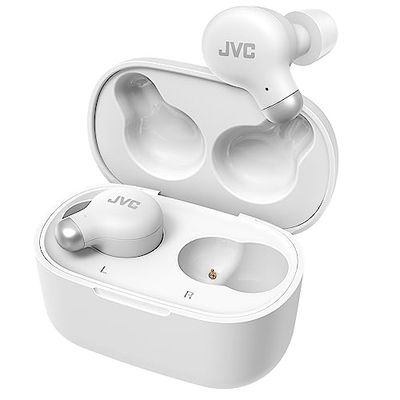 JVC HA-Z250T - Auriculares Inalámbricos con Bluetooth 5.3, 28 Horas de Batería, Certificación IPX4, Solo 5,1g de Peso, Cancelación de Ruido, 3 Pares de Almohadillas de Silicona y 2 de Espuma, Blanco