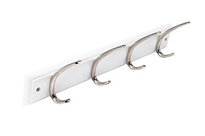 Bulk Hardware BH03929 Grandes patères nervurées pour chapeau / veste avec 4 croch/s en Chrome brillant sur un support Blanc
