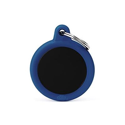 MyFamily Medaglietta per Cane Made in Italy, Cerchio Nero e Blu Scuro, Targhetta Cane, Smaltata a Mano in Alluminio e Gomma, Collezione Hushtag, 31x38 mm